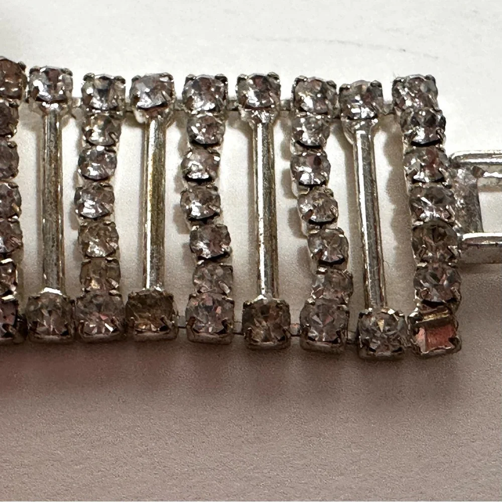 Vintage Rhinestone Bracelet Art Deco Flapper Ladder Style Flaw Shabby Chic